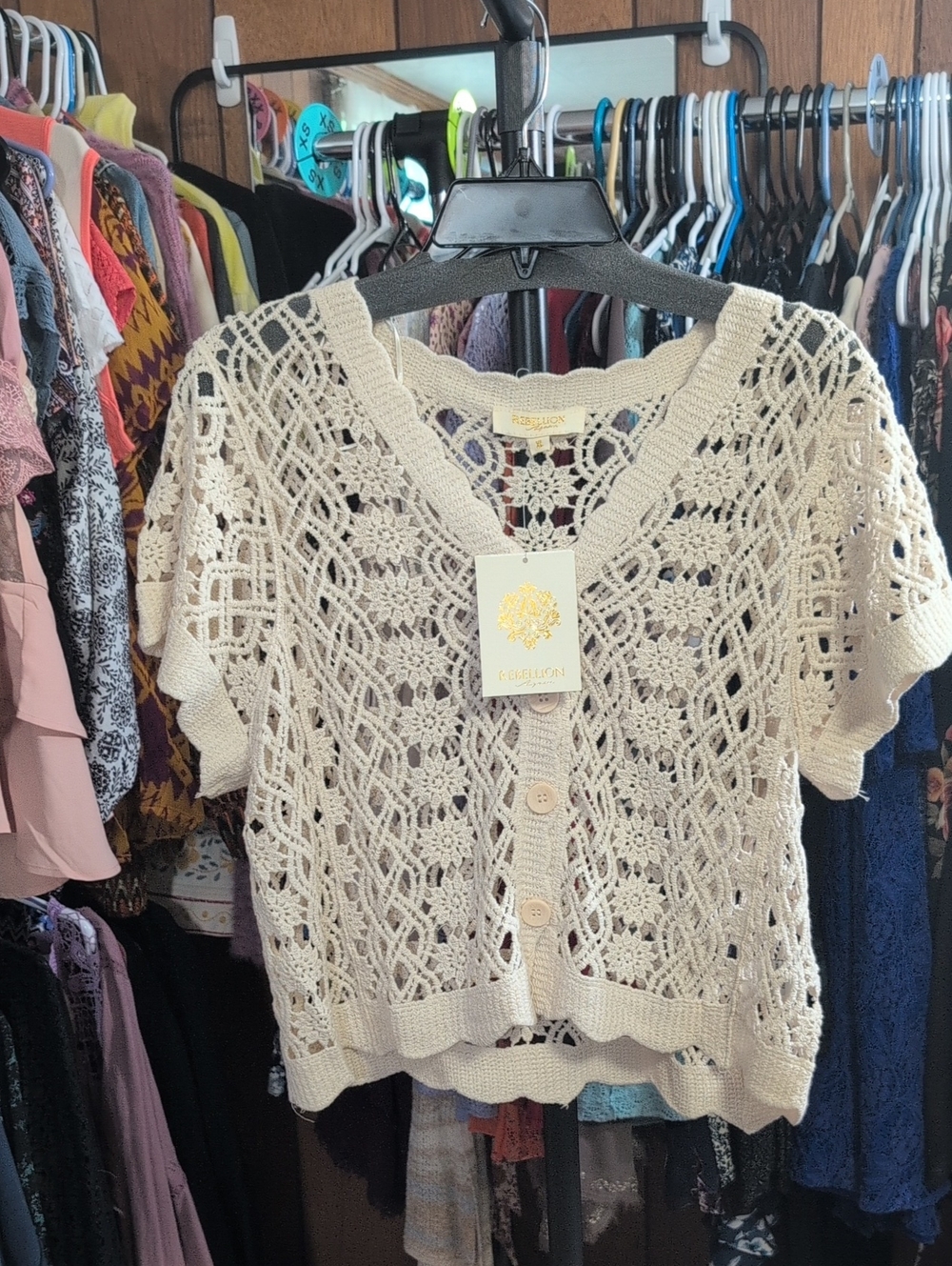 Rebellion Crochet Button-Front Cardigan - Cream NWT